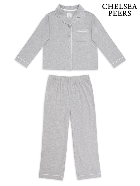 Grey - Chelsea Peers Kids Tencel™ Modal Long Button Up Pyjama Set