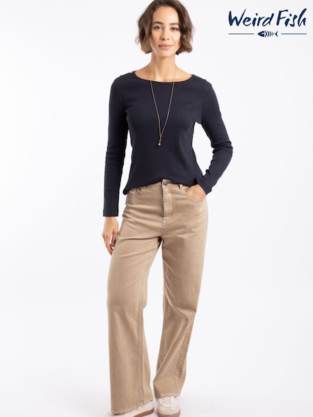 Brown - Weird Fish Cora Wide Leg Denim Jeans