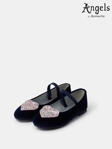 Blue - Angels By Accessorize Glitter Heart Velvet Ballet Flats