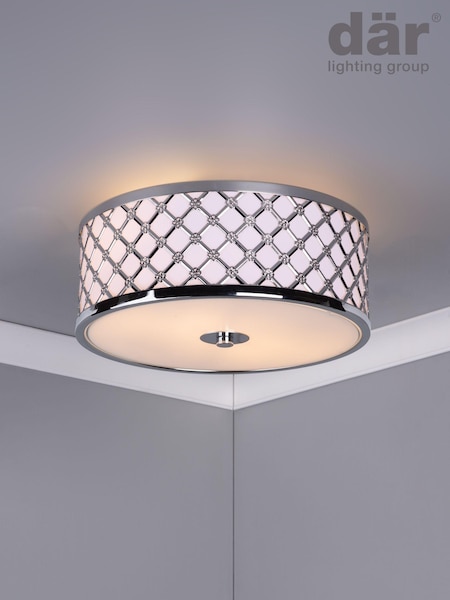 Dar Lighting Silver Civic 2 Light Flush Fitting Ceiling Light (228069) | £95