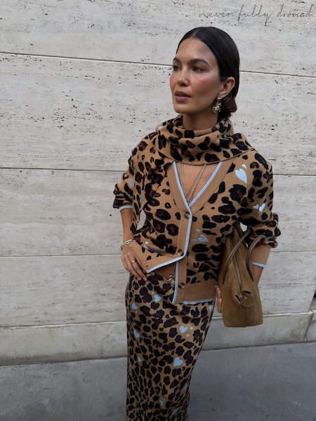 Brown - Never Fully Dressed Heart Leopard Scarf