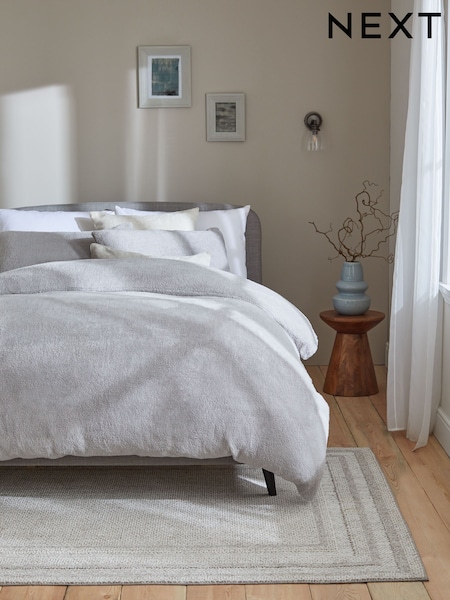 Silver Soft Teddy Fleece Duvet Cover and Pillowcase Set (228517) | £22 - £52