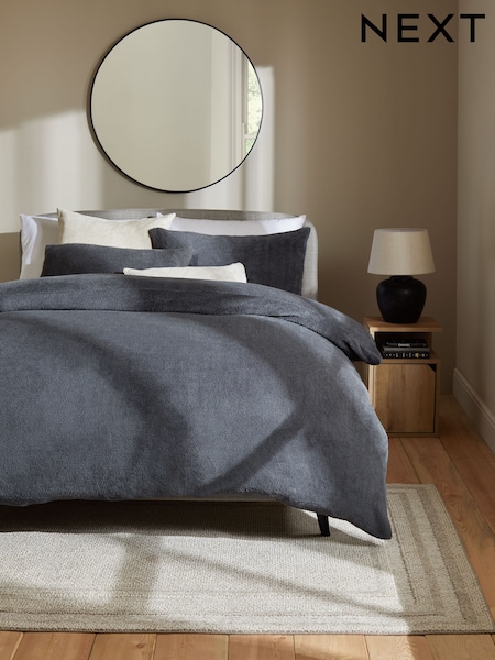 Charcoal Grey Soft Teddy Fleece Duvet Cover and Pillowcase Set (228527) | £22 - £52