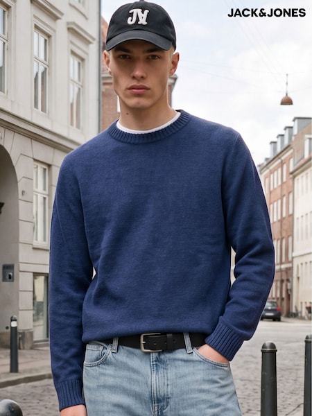 Blue - Regular Jack & Jones Fluffy Crew Neck Knitted Jumper