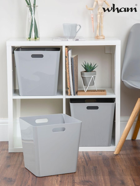 Wham Set of 3 Grey Large Cube Plastic Storage Baskets (229109) | £27