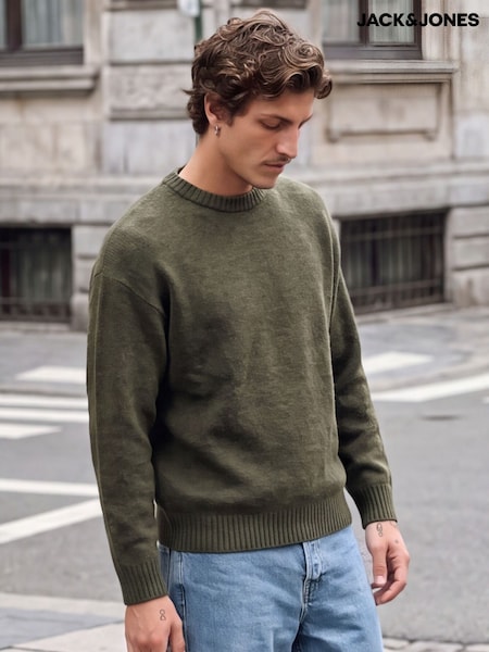 Green - Regular Jack & Jones Fluffy Crew Neck Knitted Jumper