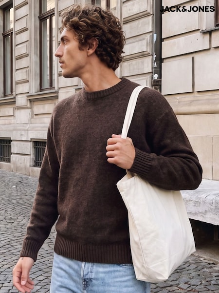 Brown - Regular Jack & Jones Fluffy Crew Neck Knitted Jumper