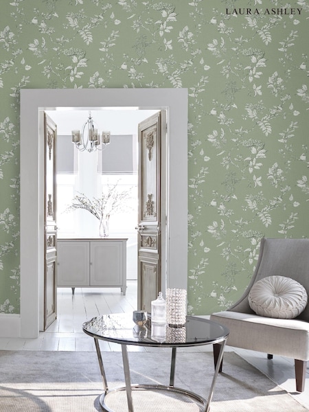 Laura Ashley Sage Green Elderwood 10M Wallpaper (229448) | £46