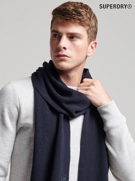 Superdry Blue Knitted Logo Scarf (229707) | £30