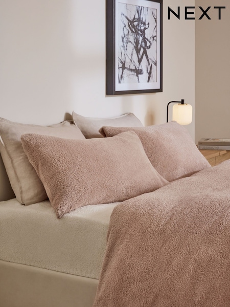 Set of 2 Natural Soft Teddy Fleece Pillowcases (229790) | £8