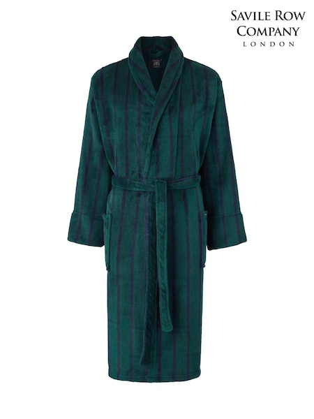 Green - Regular Savile Row Company Stripe Fleece Dressing Gown