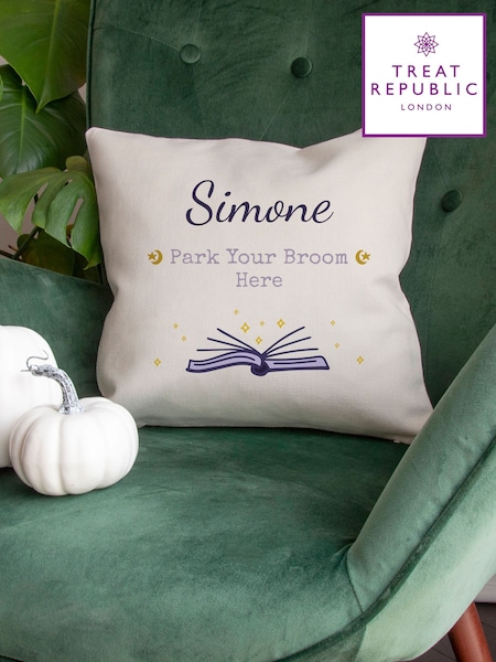 White - Treat Republic Halloween Spell Book Cushion Cover