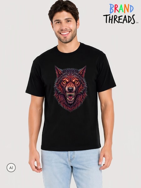 Black - Regular Brand Threads Werewolf Halloween T-shirt