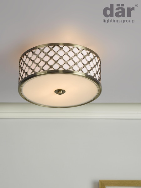 Dar Lighting Brass Civic 2 Light Flush Fitting Ceiling Light (232097) | £90