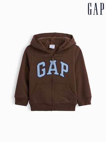 Brown - Gap Sherpa-lined Logo Zip-up Hoodie (6mths-5yrs)