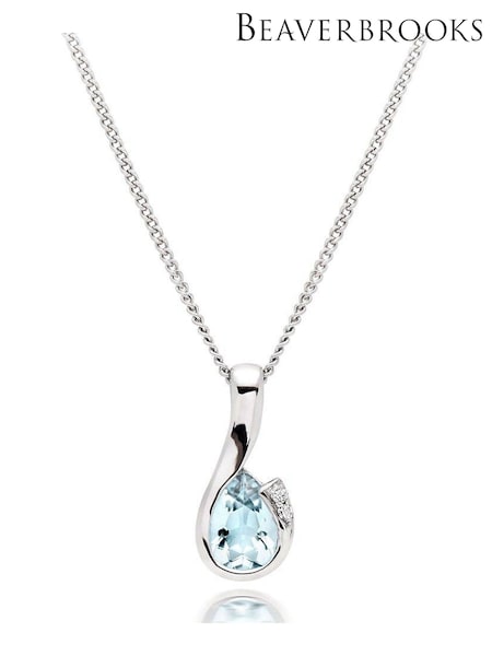 Beaverbrooks 9ct White Gold Diamond Aquamarine Pendant (233066) | £425