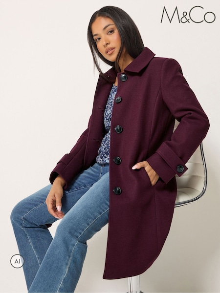Purple - M&co Button Up Collared Coat