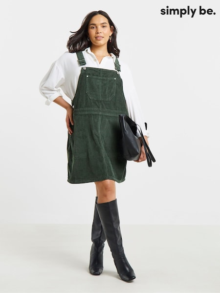 Green - Simply Be Cord Mini Dungaree Dress