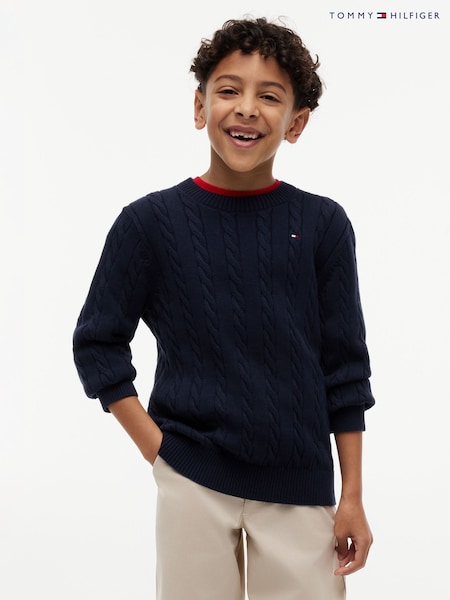 Blue - Tommy Hilfiger Cable Knit Crew Neck Jumper