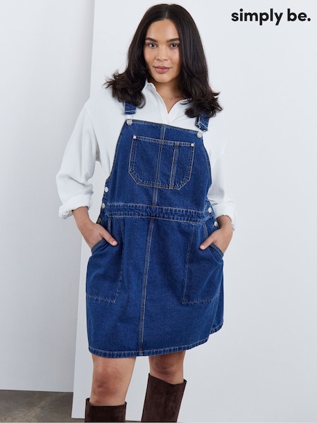 Blue - Simply Be Denim Mini Dungaree Dress
