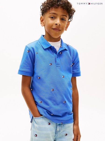 Blue - Tommy Hilfiger Regular Fit Wavy Flag Embroidery Polo Shirt