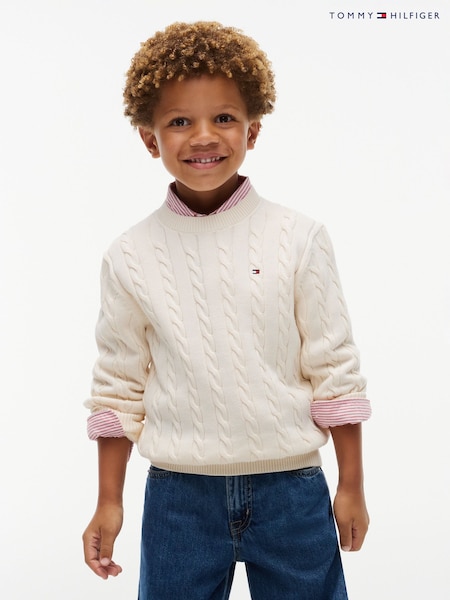 Cream - Tommy Hilfiger Cable Knit Crew Neck Jumper