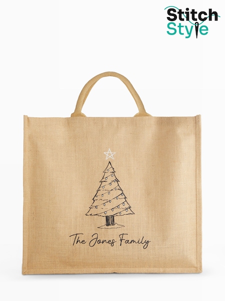 Natural - Christmas Tree Jute Shopper Bag By Stitch Style
