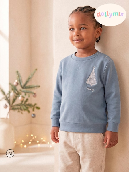 Blue - Toddler Christmas Tree Sweatshirt By Dollymix