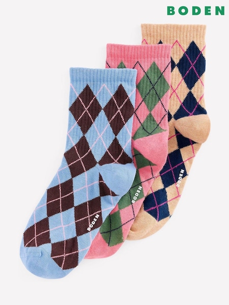 Pink - Boden Argyle Socks 3 Pack
