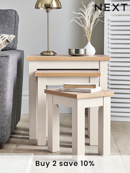 Cream Malvern Oak Effect Rectangle Set of 3 Nest of Tables (235145) | £199