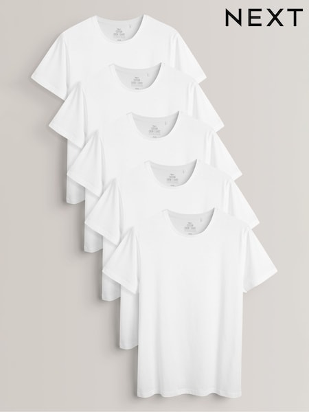 White Regular Fit 100% Cotton Layering T-Shirts 5 Pack (235459) | £37