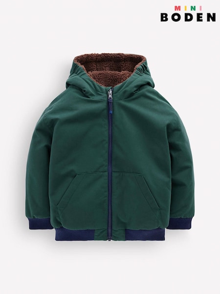 Green - Boden Reversible Borg Bomber Jacket