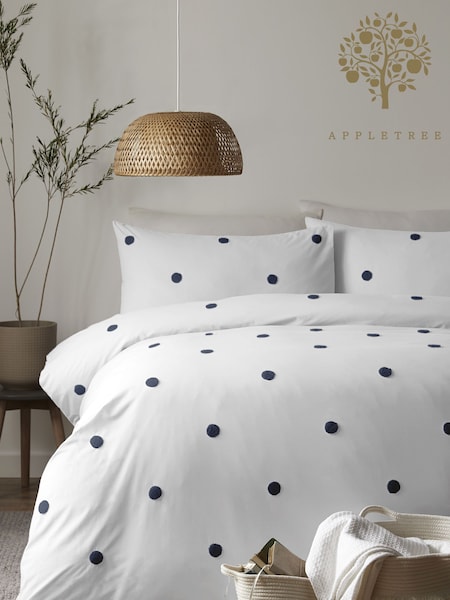 Appletree Navy Dot Garden 100% Pure Cotton Duvet Cover and Pillowcase Set (235506) | £35 - £60