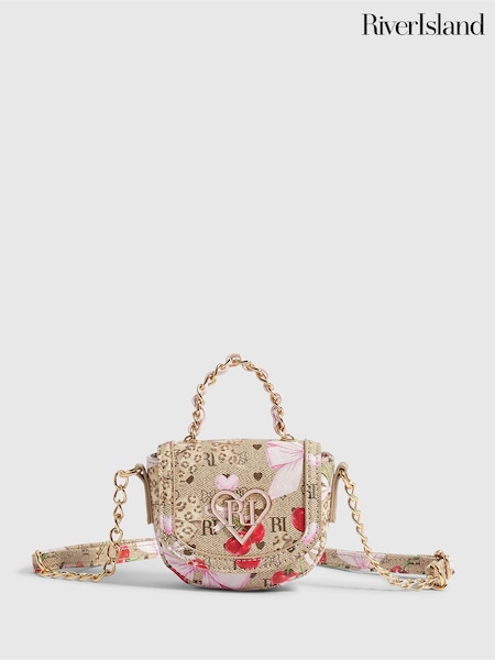 Brown - River Island Monogram Mini Kendal Cross-body Bag