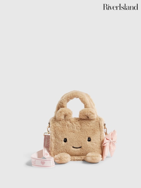 Brown - River Island Faux Fur Face Cross-body Bag