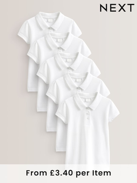 White Regular Fit 100% Cotton Short Sleeve Polo Shirts 5 Pack (3-16yrs) (236383) | £17 - £27