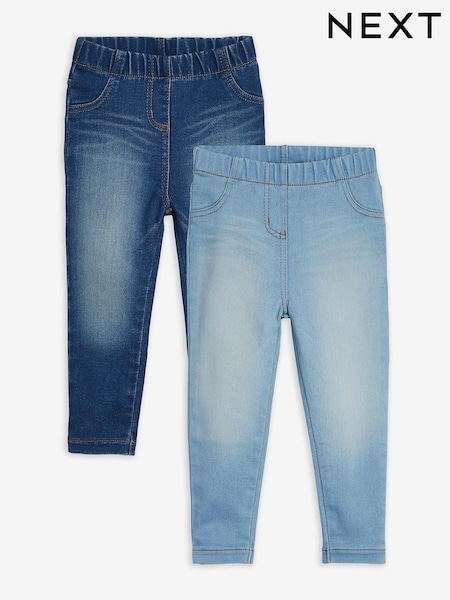 Mid Blue/Light Blue Denim 2 Pack Elasticated Waist Jeggings (3mths-7yrs) (237364) | £16 - £20