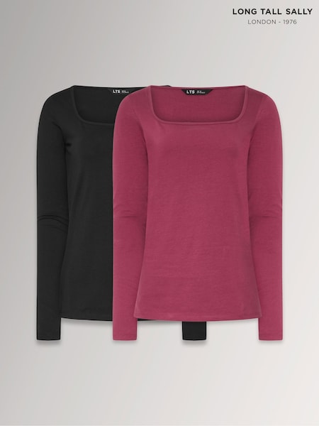 Black/Red - Long Tall Sally Square Neck Tops 2 Pack