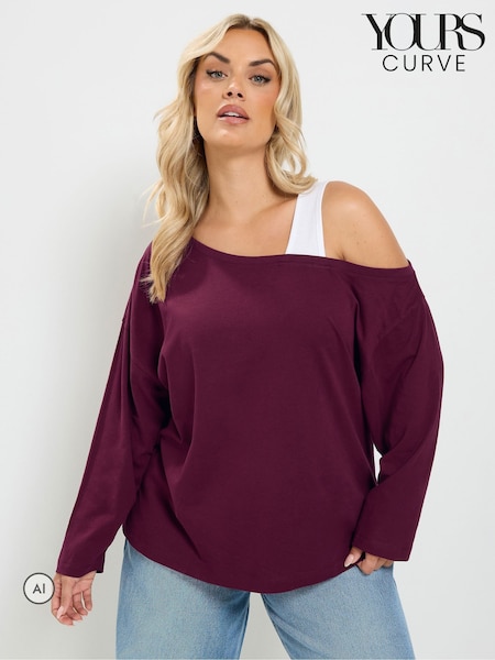 Red - Yours Curve 2 In 1 Long Sleeve Insert T-shirt
