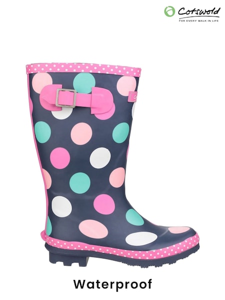 Cotswold Junoir Blue Waterproof Dotty Pull-On Wellies (238221) | £35
