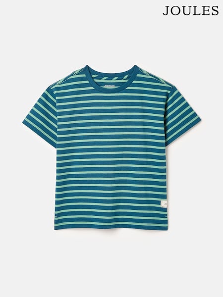 Joules Boys' Laundered Green & Blue Short Sleeve Crew Neck Striped T-Shirt (238767) | £12 - £14