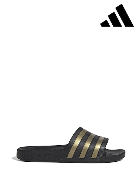 adidas Black/Gold Sportswear Adilette Aqua Slides (239039) | £20