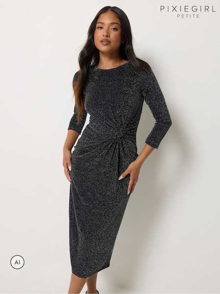 Black - Pixiegirl Petite Brillo Twist Detail Midi Dress