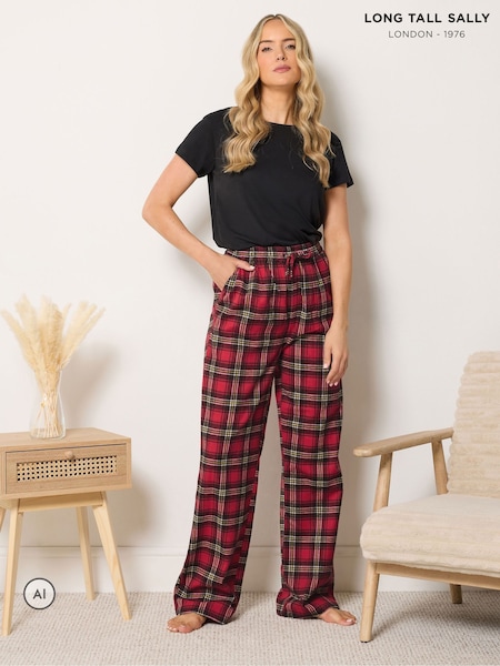Red - Long Tall Sally Check Cotton Wide Leg Pyjamas Bottoms