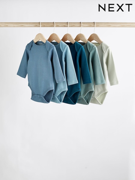 Modern Blue 5 Pack Baby Long Sleeve Bodysuits (239691) | £13 - £15