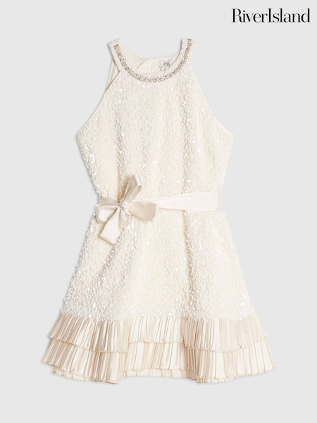 Cream - River Island Sequin Halter Neck Dress