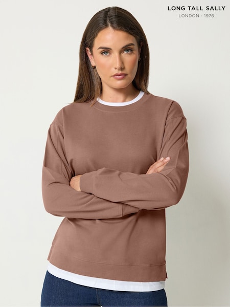 Brown - Long Tall Sally Cotton Layered Top