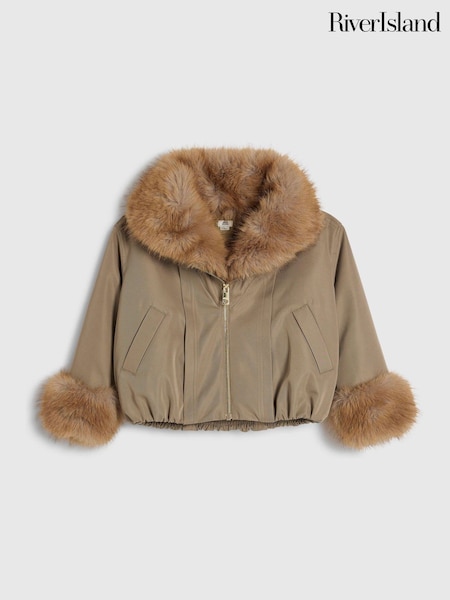 Green - River Island Faux Fur Collar Bomber Jacket