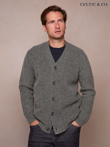 Grey - Regular Celtic & Co. Ribbed V-neck Jumper