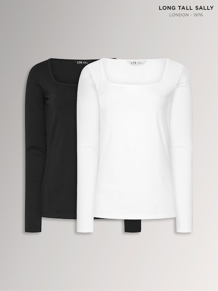 Black/White - Long Tall Sally Square Neck Tops 2 Pack